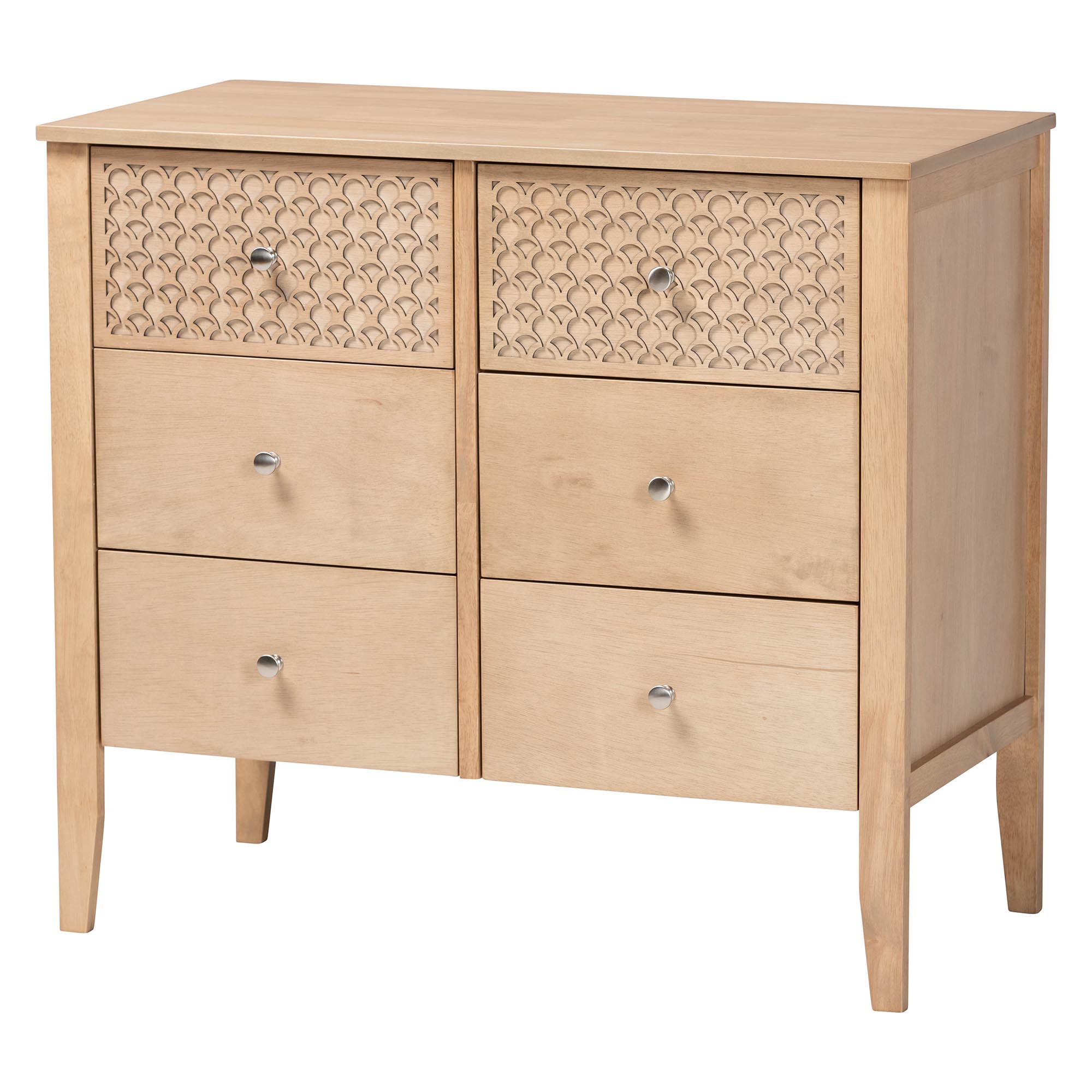 Baxton Studio Lara Dresser - 6-Drawer Bedroom Storage Chest with Laser-Cut Geometric Overlay for Clothing and Organization, Oak Brown